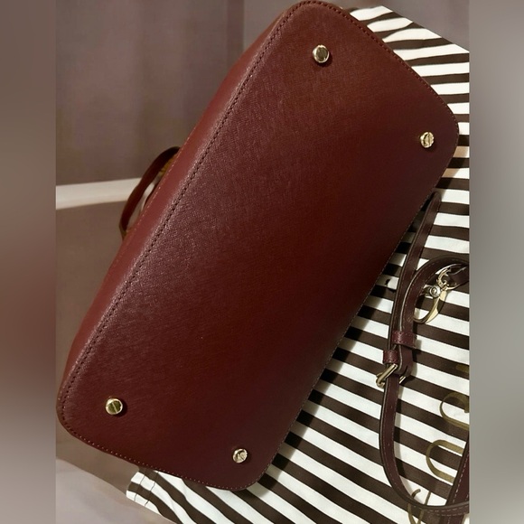 Henri Bendel NWOT Saffiano Leather Satchel & Crossbody - Burgundy + Dust Bag - Picture 4 of 17